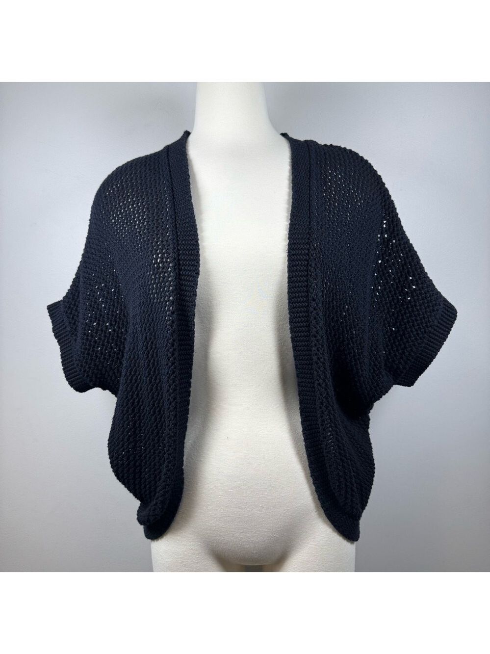 Elle Black Knit Open-Front Poncho Oversize XS